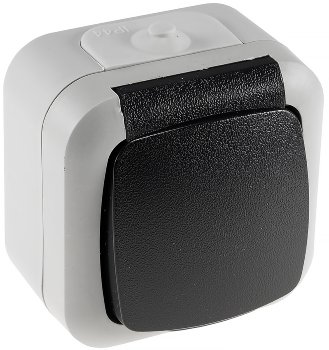 Feuchtraum Steckdose, IP44, 250V~/ 16A, inkl. AP-Rahmen, grau