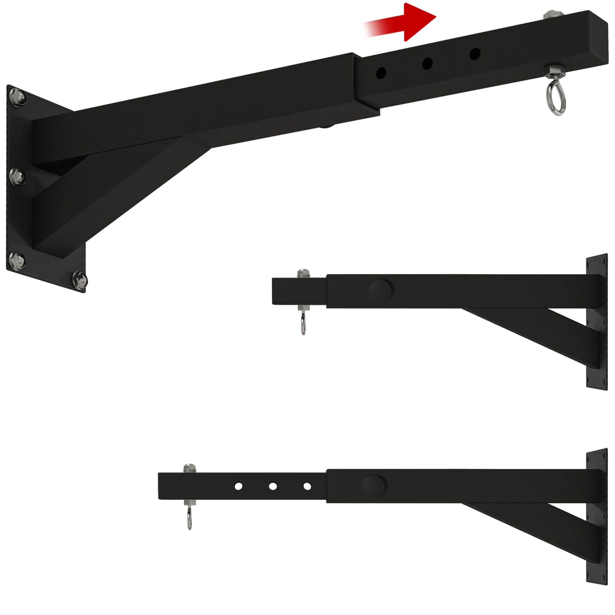 Boxsackhalterung, 5-stufig längenverstellbar, Wandmontage, bis 60 kg, Stahl, Schwarz