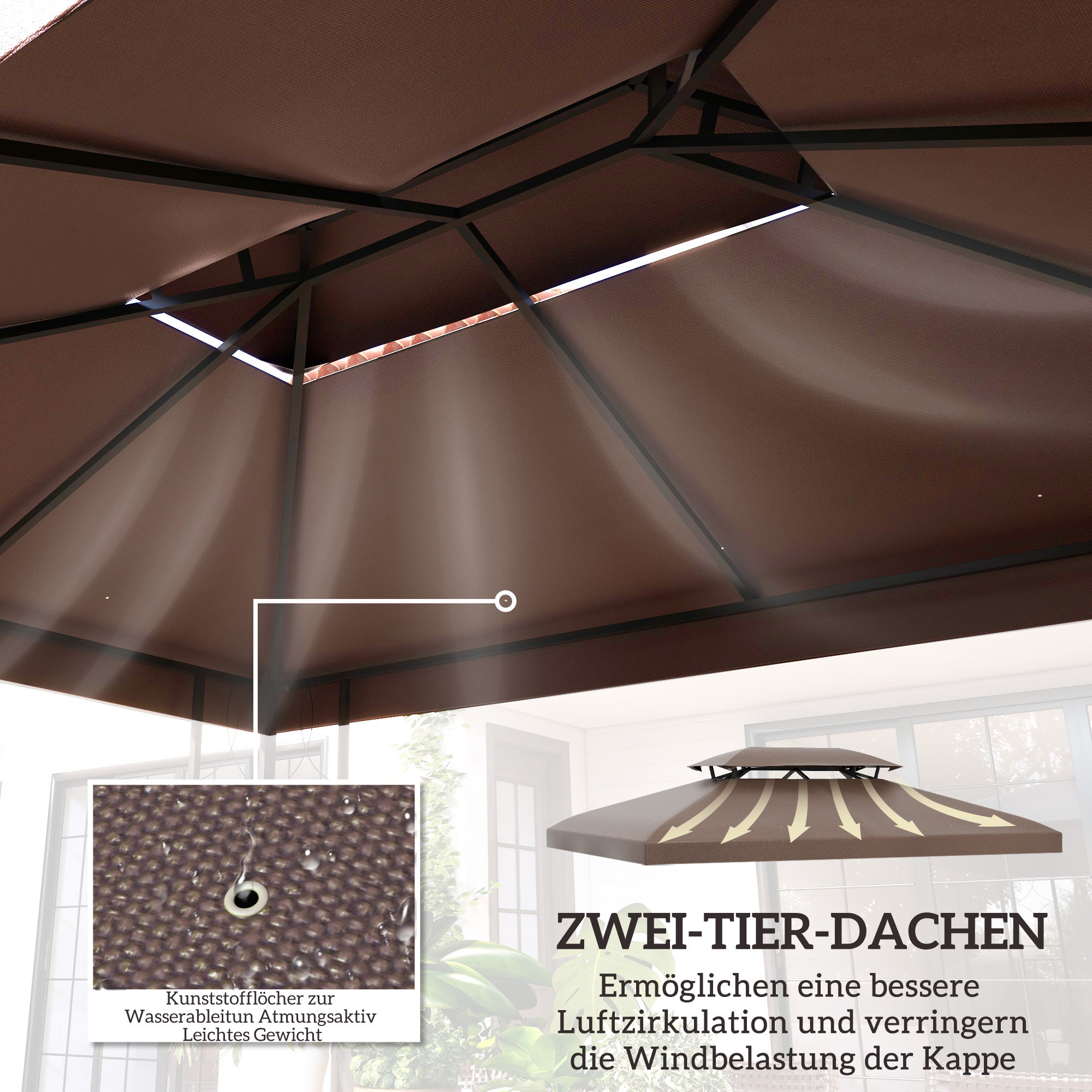 Ersatzdach für Gartenpavillons 3x4m Polyester Kaffee