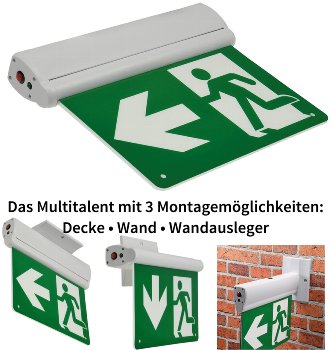 LED Fluchtwegleuchte "NL-8 Multi", Erkennungsw. 25m, IP20, Decken+Wandmont. LED Fluchtwegleuchte "NL-8 Multi", Erkennungsw. 25m, IP20, Decken+Wandmont.